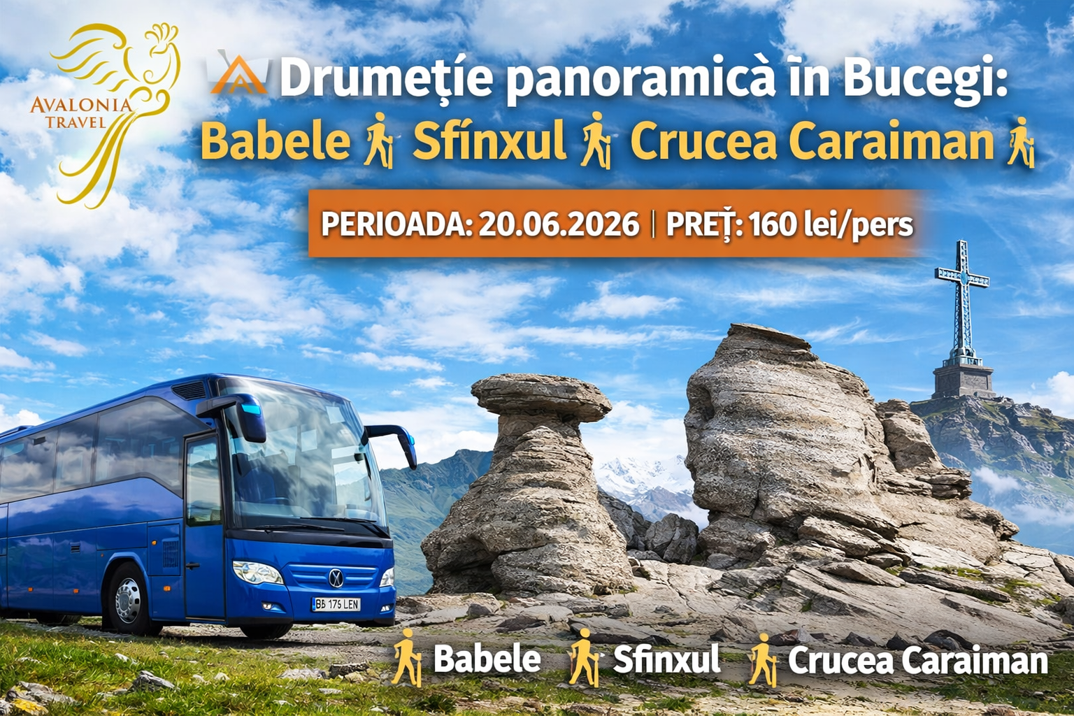 🌄 Drumeție panoramică în Bucegi:  Babele 🚶‍  , Sfinxul 🚶, Crucea Caraiman 🚶‍  20.06.2026